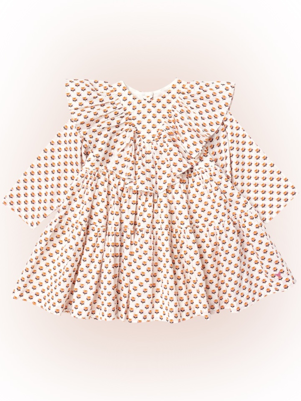 Pink Chicken Cream Dress with Orange Floral Print